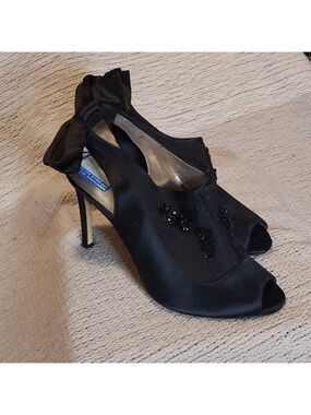 BCBGeneration Courtney Slingback Satin Heels with Bow and Embellishments